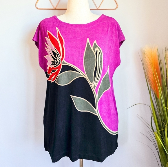 Chico's, New, The Travelers Placed Floral Tunic Jersey Knit Shirt, Size Large - Picture 2 of 12